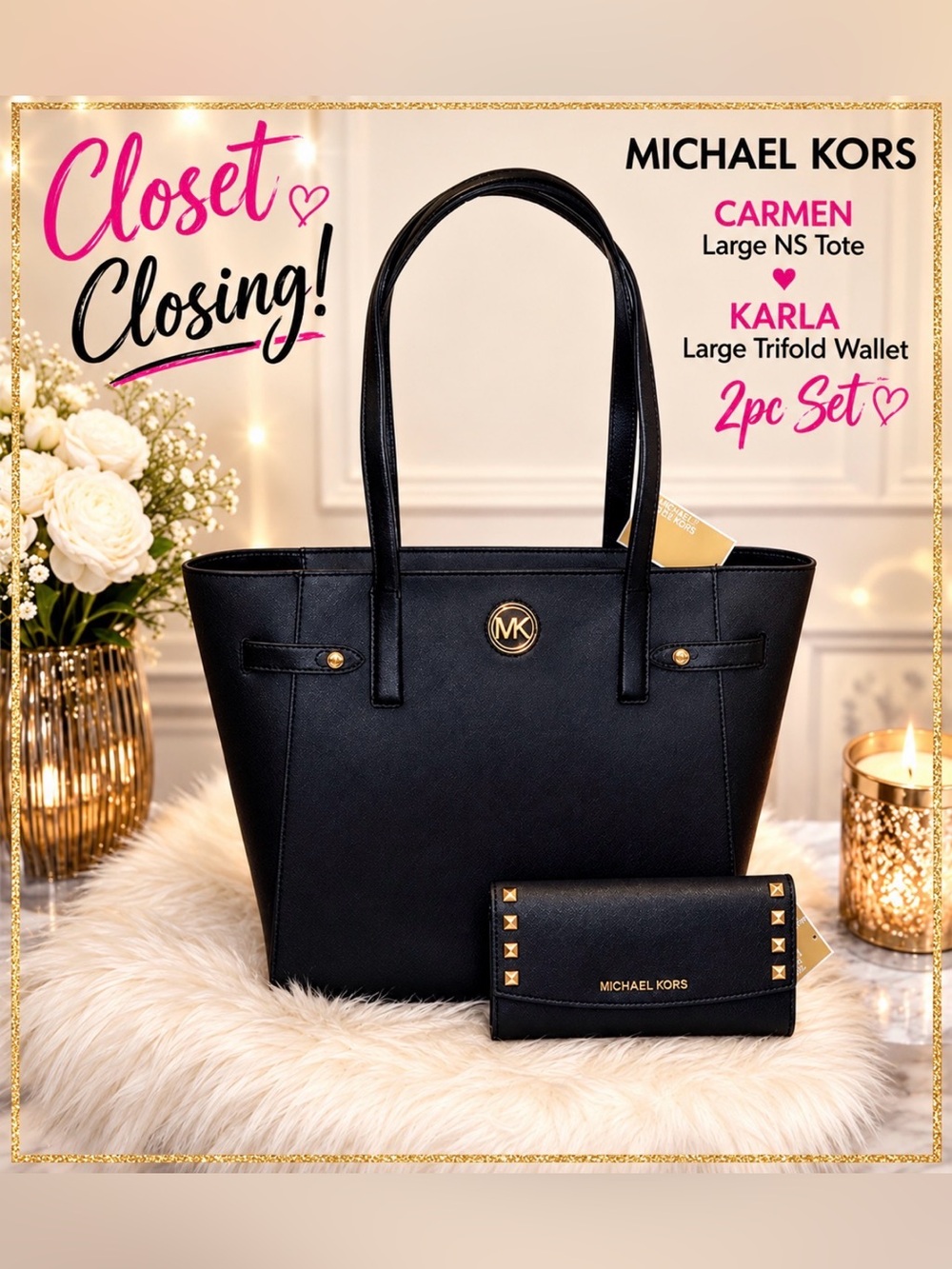 Michael Kors CARMEN Large NS Tote/KARLA Large Trifold Wallet
